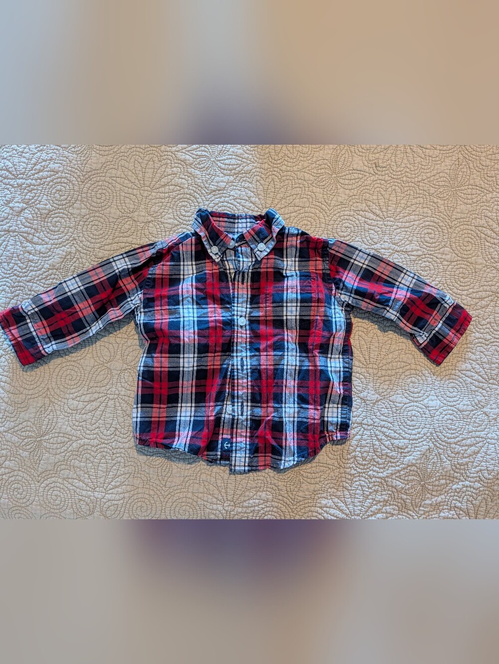 Janie and Jack Red, Navy & White Plaid Button-Down Shirt